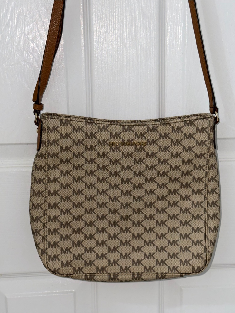 Michael Kors Brown Beige MK Signature Crossbody Bag